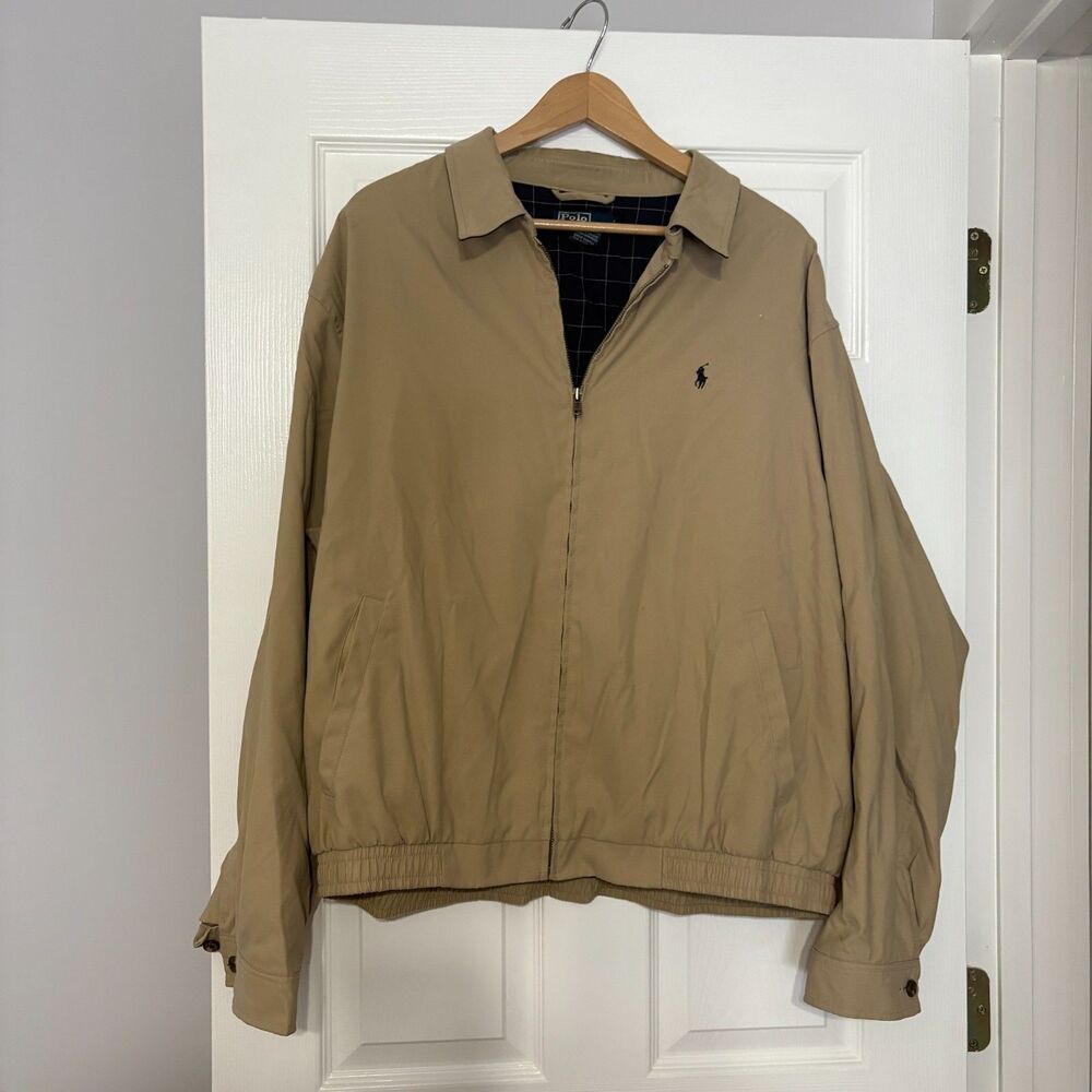 Polo Ralph Lauren Harrington Jacket Mens XXL Khaki Tan Full Zip Elastic Waist